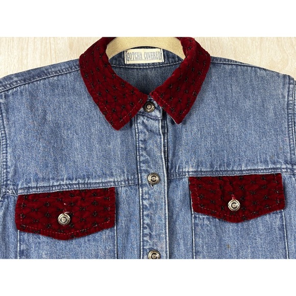 Vintage 80s Denim Maxi Dress S Velvet Trim Western Prairie Boho Cottagecore - Picture 4 of 9